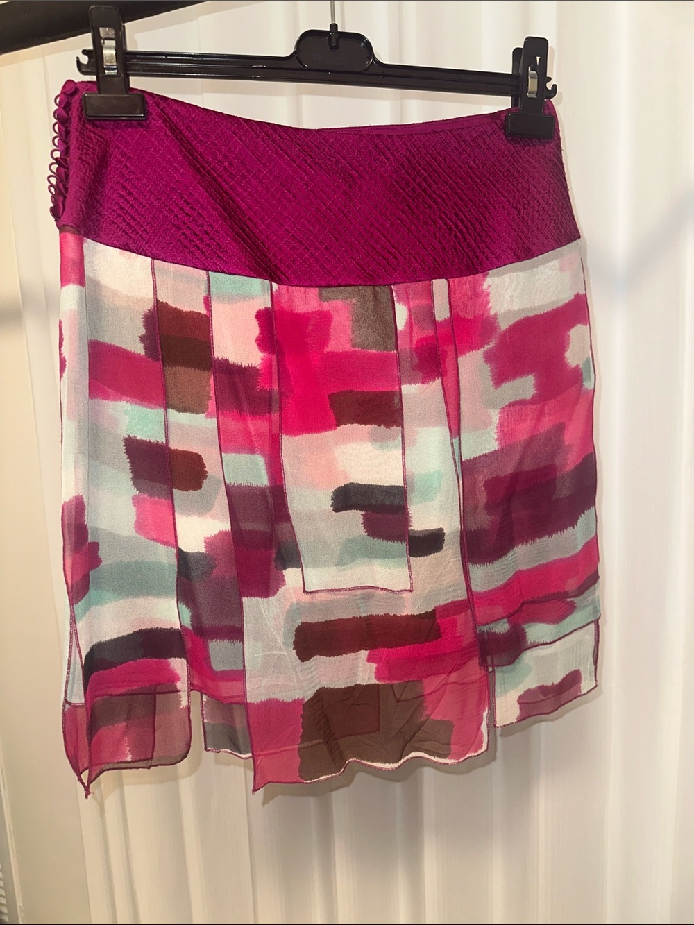 DVF Womens Silky Fuchsia Abstract Print Pleated Skirt